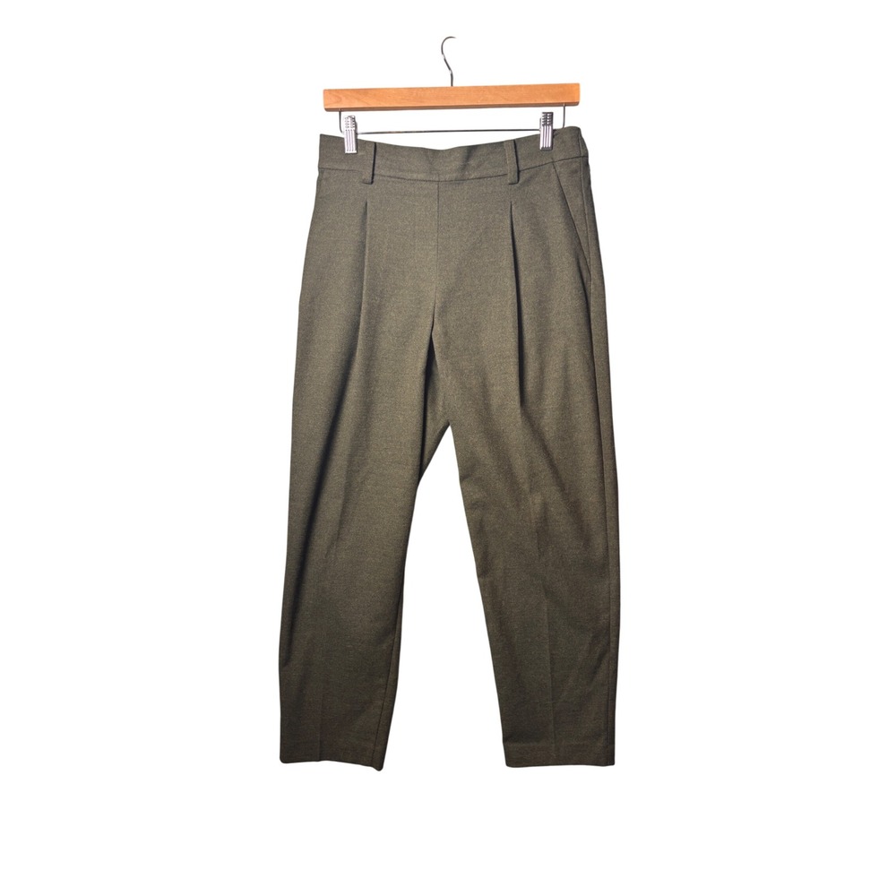 LOFT Womens Tapered Pants S Olive Green Pleated Elastic Back Dark Academia Pants